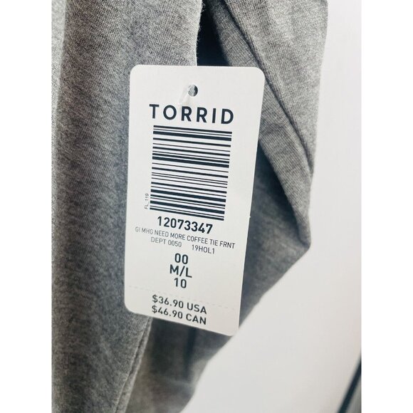 Torrid Women "Need More Coffee" Super Soft Grey Tie Front Tunic Tee Size 00 M/L - Picture 10 of 10